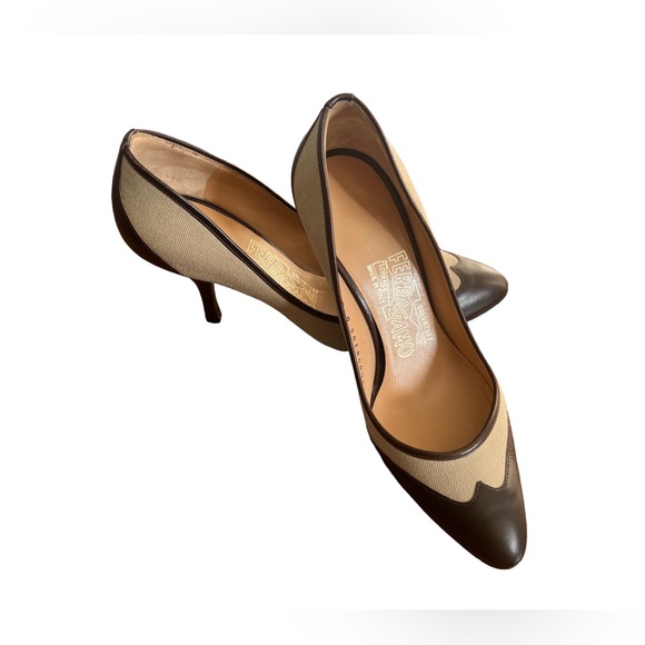 Ferragamo • 3” Brown Leather Pump Heels Size 4US 34.5EU - Picture 5 of 10